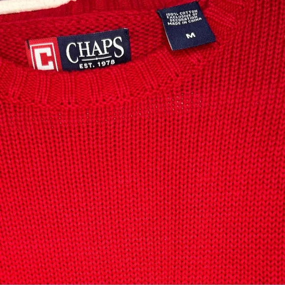 NWOT VTG Chaps Logo Red Embroidered Knit Crew Neck Pullover Grandpa Sweater - Picture 11 of 13